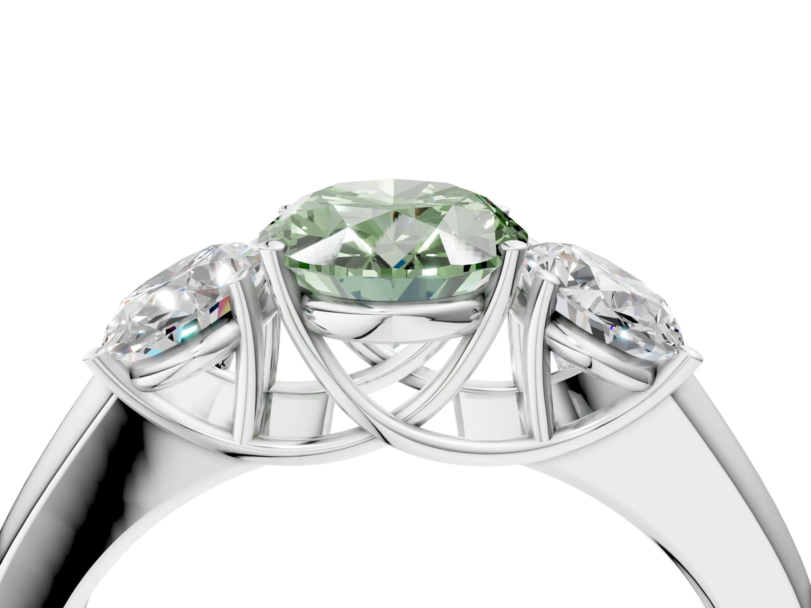 White gold Three-Stone Fancy Green Oval Cut Cut Diamond Ring with Prong Setting and Classic Band_4