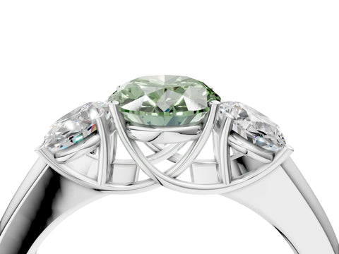 White gold Three-Stone Fancy Green Oval Cut Cut Diamond Ring with Prong Setting and Classic Band_4