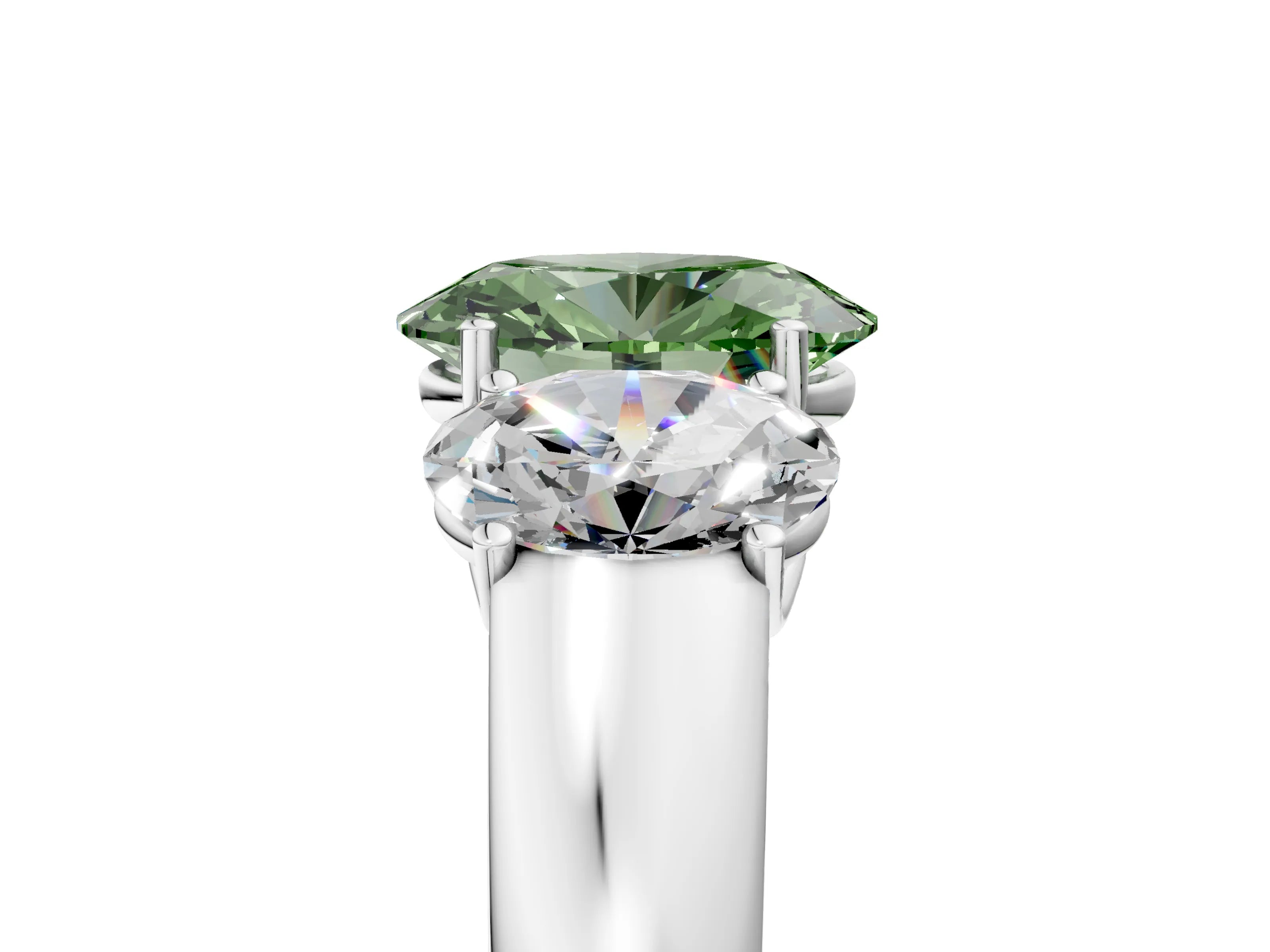 White gold Three-Stone Fancy Green Oval Cut Cut Diamond Ring with Prong Setting and Classic Band_5