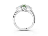 White gold Three-Stone Fancy Green Oval Cut Cut Diamond Ring with Trillion Side Stones and Four-Prong Setting_14