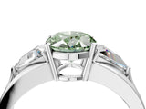 White gold Three-Stone Fancy Green Oval Cut Cut Diamond Ring with Trillion Side Stones on a Split Shank Band_4