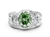 White gold Three-Stone Fancy Green Oval Cut Cut Diamond Split Shank Prong Set Ring_12