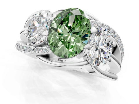 White gold Three-Stone Fancy Green Oval Cut Cut Diamond Split Shank Prong Set Ring_13