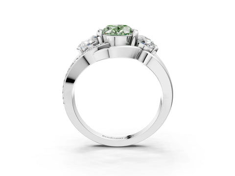 White gold Three-Stone Fancy Green Oval Cut Cut Diamond Split Shank Prong Set Ring_15