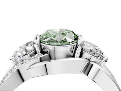 White gold Three-Stone Fancy Green Oval Cut Cut Diamond Split Shank Prong Set Ring_16