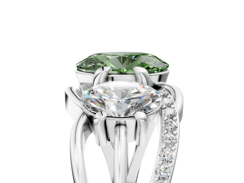 White gold Three-Stone Fancy Green Oval Cut Cut Diamond Split Shank Prong Set Ring_17