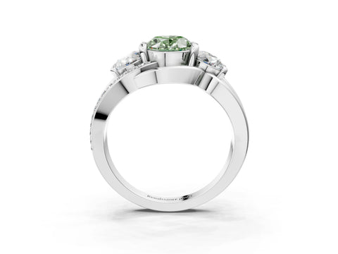 White gold Three-Stone Fancy Green Oval Cut Cut Diamond Split Shank Prong Set Ring_3