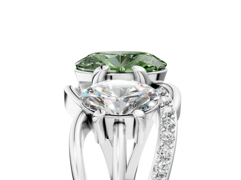 White gold Three-Stone Fancy Green Oval Cut Cut Diamond Split Shank Prong Set Ring_5