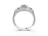 White gold Three-Stone Fancy Green Oval Cut Cut Milgrain Band Prong Setting Ring_3