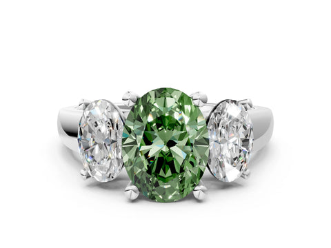 White gold Three-Stone Fancy Green Oval Cut Cut Solitaire Ring with Classic Prong Setting_12