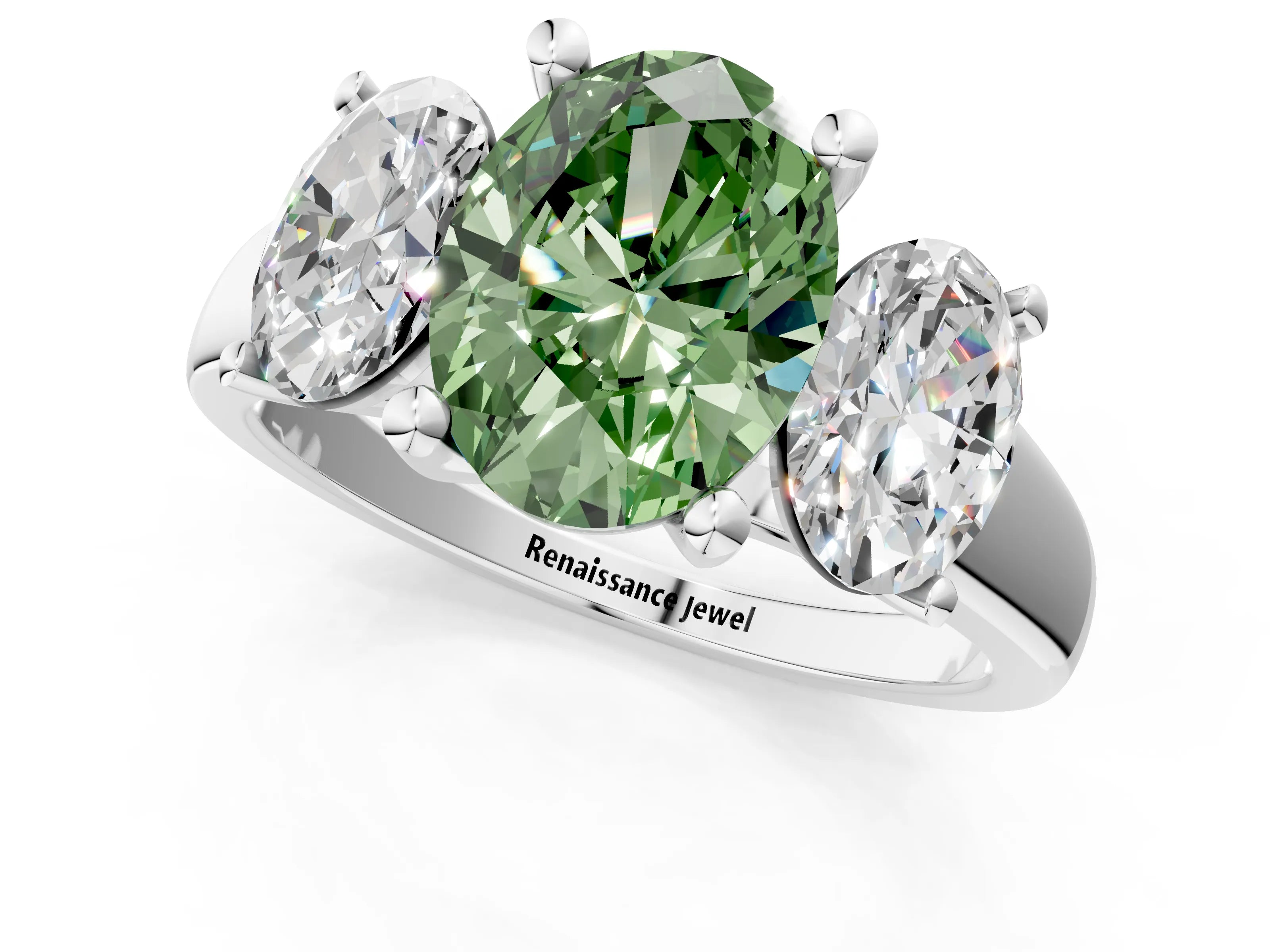White gold Three-Stone Fancy Green Oval Cut Cut Solitaire Ring with Classic Prong Setting_13