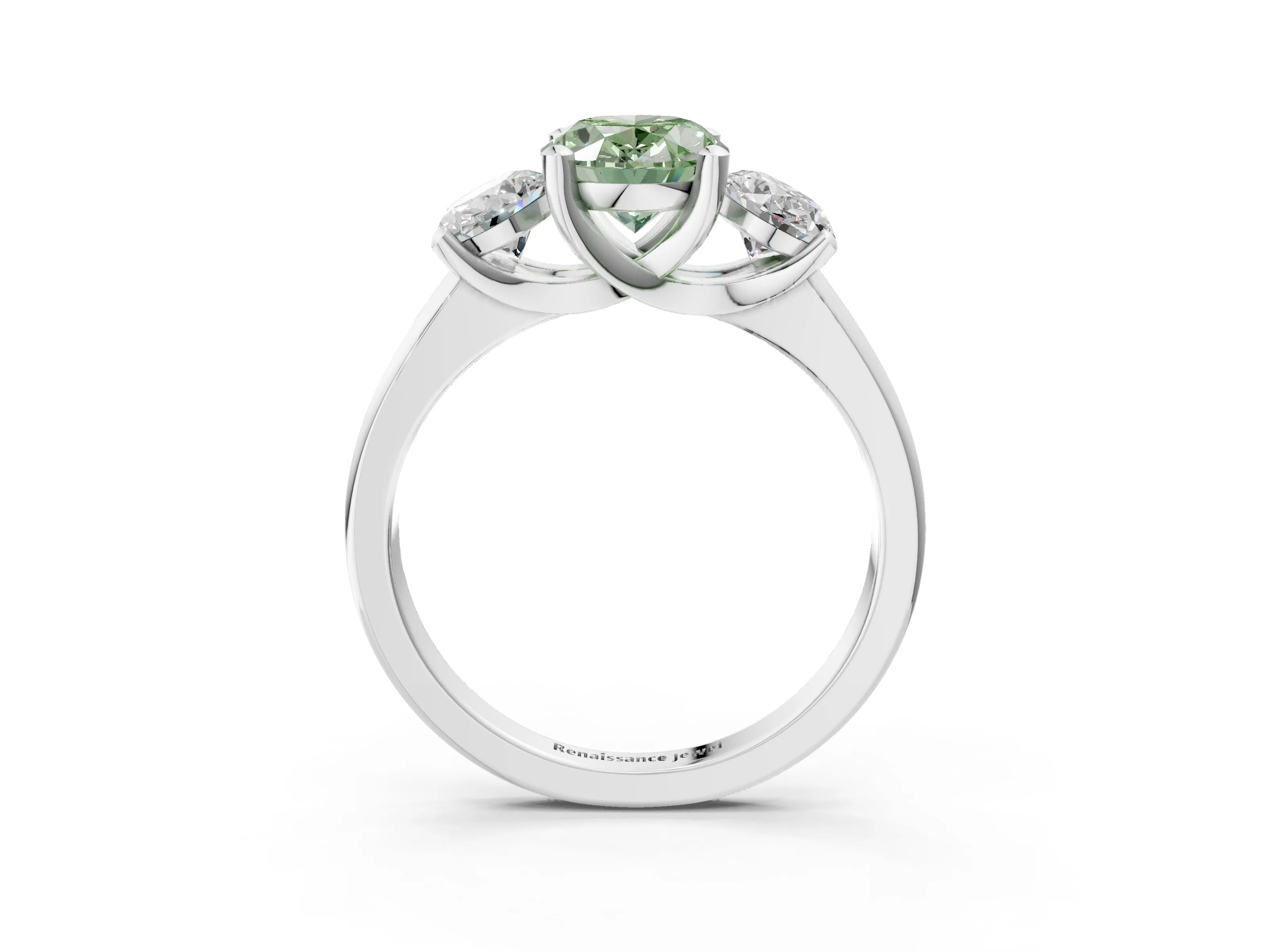 White gold Three-Stone Fancy Green Oval Cut Cut Solitaire Ring with Classic Prong Setting_15