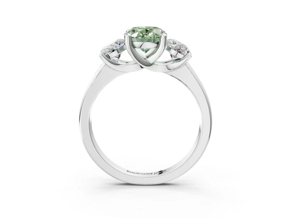 White gold Three-Stone Fancy Green Oval Cut Cut Solitaire Ring with Classic Prong Setting