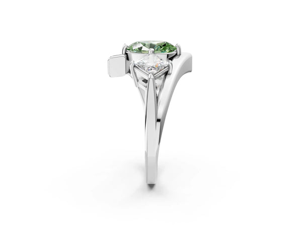 White gold Three-Stone Fancy Green Oval Cut Cut Tension Band Ring with Four-Prong Setting