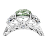 White gold Three-Stone Fancy Green Oval Cut Diamond Braided Band Ring with Four-Prong Setting_24