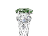 White gold Three-Stone Fancy Green Oval Cut Diamond Braided Band Ring with Four-Prong Setting_25