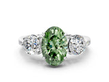 White gold Three-Stone Fancy Green Oval Cut Diamond Channel Set Engagement Ring with Prong Setting_12