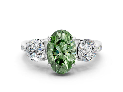 White gold Three-Stone Fancy Green Oval Cut Diamond Channel Set Engagement Ring with Prong Setting_12