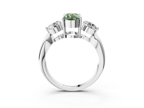 White gold Three-Stone Fancy Green Oval Cut Diamond Channel Set Engagement Ring with Prong Setting_15