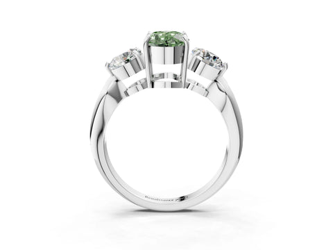 White gold Three-Stone Fancy Green Oval Cut Diamond Channel Set Engagement Ring with Prong Setting_15
