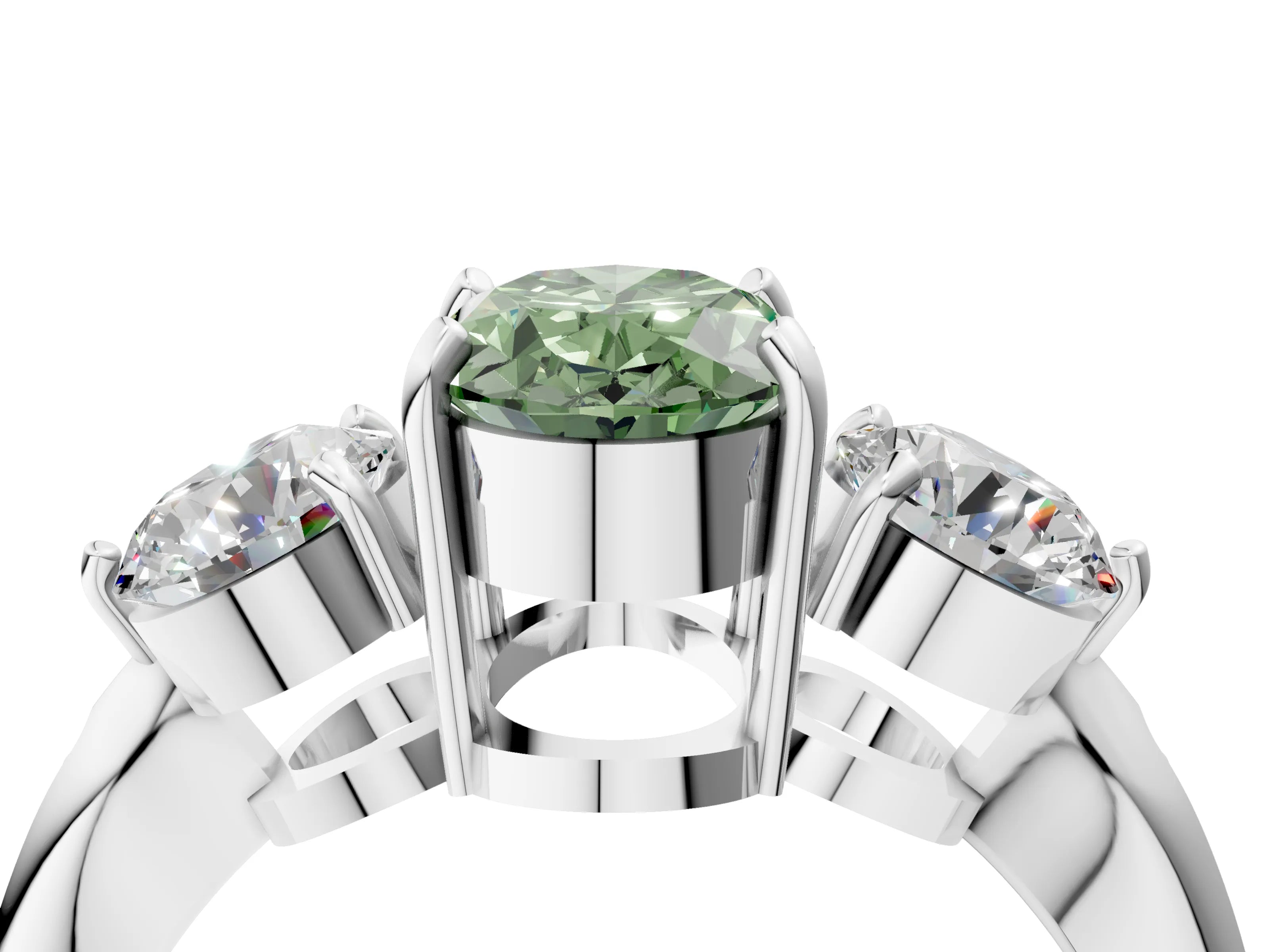White gold Three-Stone Fancy Green Oval Cut Diamond Channel Set Engagement Ring with Prong Setting_16