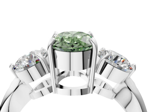 White gold Three-Stone Fancy Green Oval Cut Diamond Channel Set Engagement Ring with Prong Setting_16