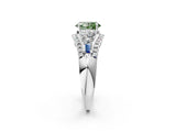 White gold Three-Stone Fancy Green Oval Cut Diamond Engagement Ring with Pave Band and Prong Setting_14