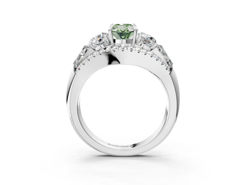White gold Three-Stone Fancy Green Oval Cut Diamond Engagement Ring with Pave Band and Prong Setting_15