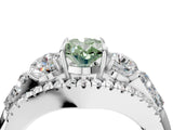 White gold Three-Stone Fancy Green Oval Cut Diamond Engagement Ring with Pave Band and Prong Setting_16