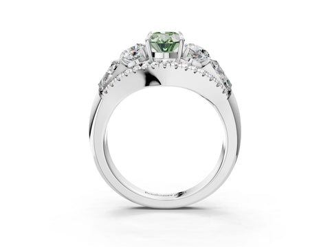 White gold Three-Stone Fancy Green Oval Cut Diamond Engagement Ring with Pave Band and Prong Setting_3