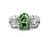 White gold Three-Stone Fancy Green Oval Cut Diamond Engagement Ring with Prong Setting_15