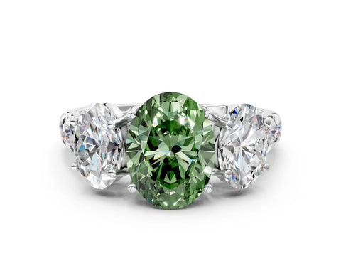 White gold Three-Stone Fancy Green Oval Cut Diamond Pavé Band with Prong Setting_12