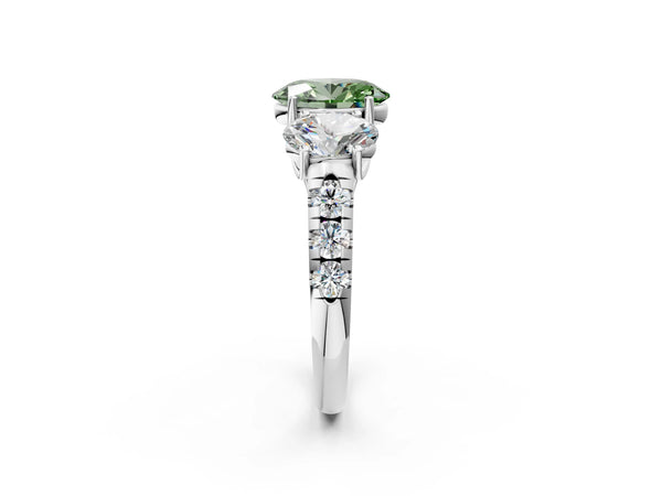 White gold Three-Stone Fancy Green Oval Cut Diamond Pavé Band with Prong Setting