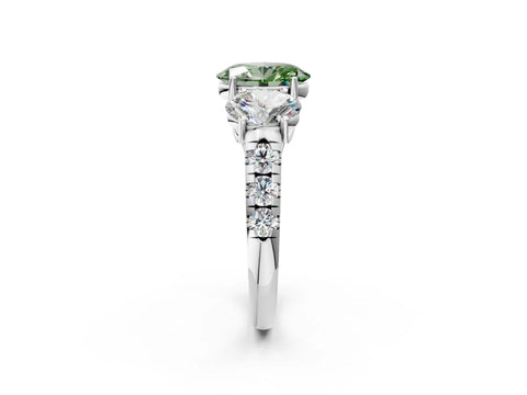 White gold Three-Stone Fancy Green Oval Cut Diamond Pavé Band with Prong Setting_14