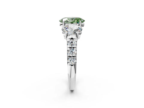 White gold Three-Stone Fancy Green Oval Cut Diamond Pavé Band with Prong Setting_2