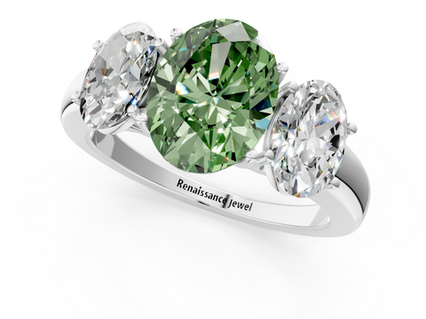 White gold Three-Stone Fancy Green Oval  Cut Diamond Ring with Channel-Set Band and Four-Prong Setting_50