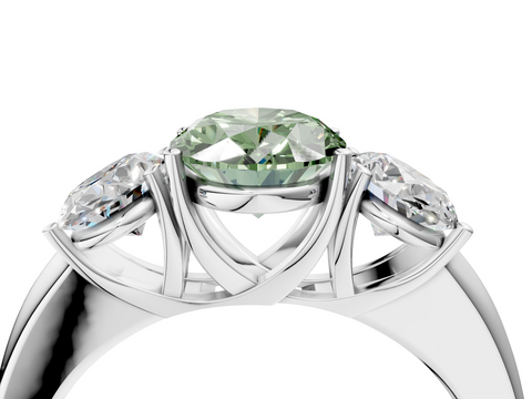 White gold Three-Stone Fancy Green Oval  Cut Diamond Ring with Channel-Set Band and Four-Prong Setting_53