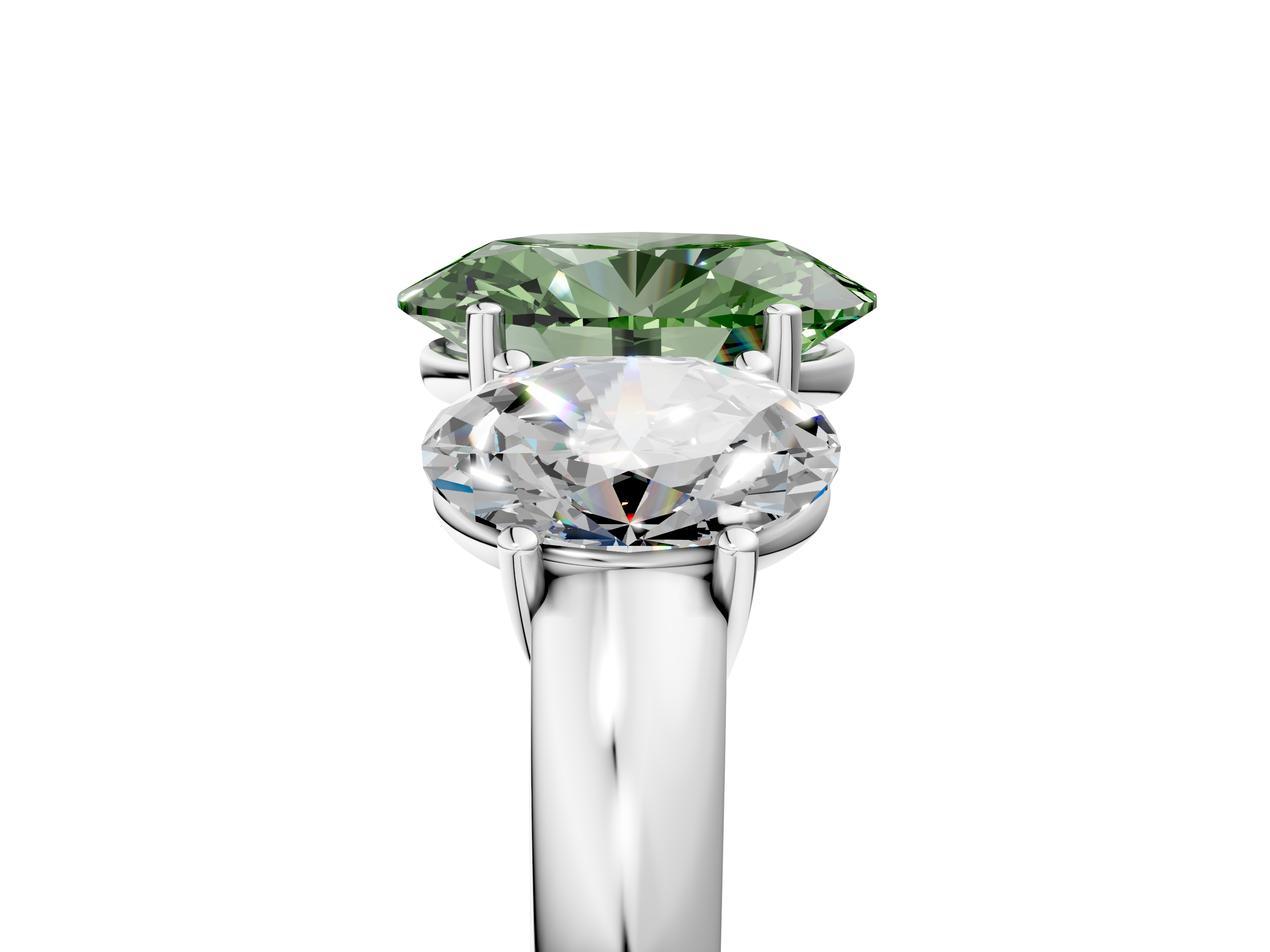 White gold Three-Stone Fancy Green Oval  Cut Diamond Ring with Channel-Set Band and Four-Prong Setting_54