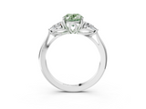 White gold Three-Stone Fancy Green Oval  Cut Diamond Ring with Pear Side Stones in Four-Prong Setting_130