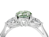 White gold Three-Stone Fancy Green Oval  Cut Diamond Ring with Pear Side Stones in Four-Prong Setting_131