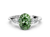 White gold Three-Stone Fancy Green Oval Cut Diamond Ring with Pear  Side Stones in Four-Prong Setting_48