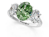 White gold Three-Stone Fancy Green Oval Cut Diamond Ring with Round  Pavé Band and Prong Setting_169