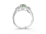 White gold Three-Stone Fancy Green Oval Cut Diamond Ring with Round  Pavé Band and Prong Setting_171