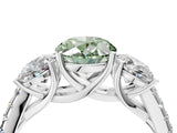 White gold Three-Stone Fancy Green Oval Cut Diamond Ring with Round  Pavé Band and Prong Setting_172
