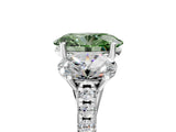 White gold Three-Stone Fancy Green Oval Cut Diamond Ring with Round  Pavé Band and Prong Setting_173