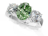 White gold Three-Stone Fancy Green Oval Cut Diamond Ring with Round Side Stones, Classic Band, and Four-Prong Setting_1