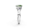 White gold Three-Stone Fancy Green Oval Cut Diamond Ring with Round Side Stones, Classic Band, and Four-Prong Setting_2