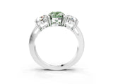 White gold Three-Stone Fancy Green Oval Cut Diamond Ring with Round Side Stones, Classic Band, and Four-Prong Setting_3