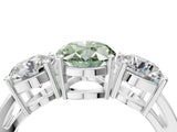 White gold Three-Stone Fancy Green Oval Cut Diamond Ring with Round Side Stones, Classic Band, and Four-Prong Setting_4