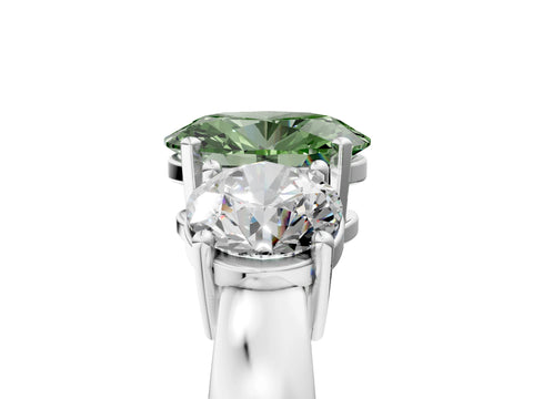 White gold Three-Stone Fancy Green Oval Cut Diamond Ring with Round Side Stones, Classic Band, and Four-Prong Setting_5